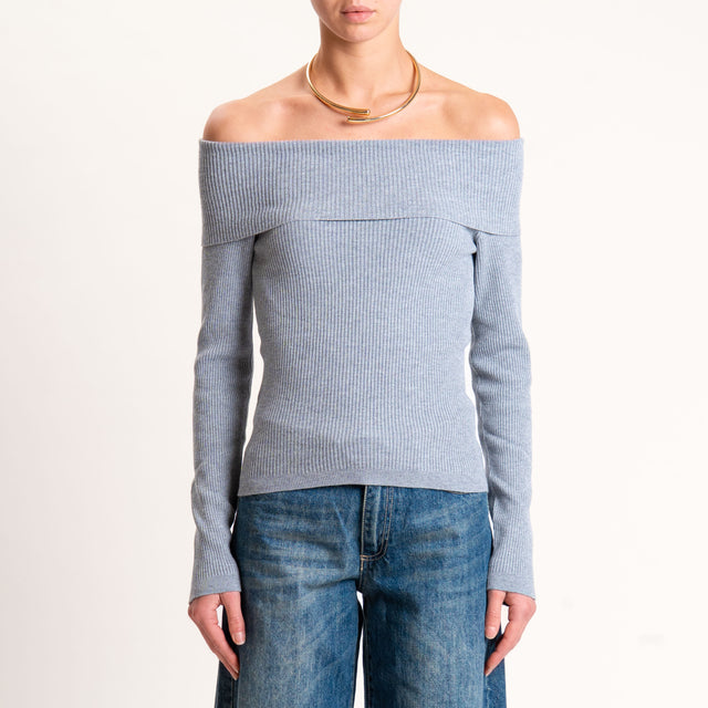 Kontatto-Maglia a coste collo shiffer - grigio melange