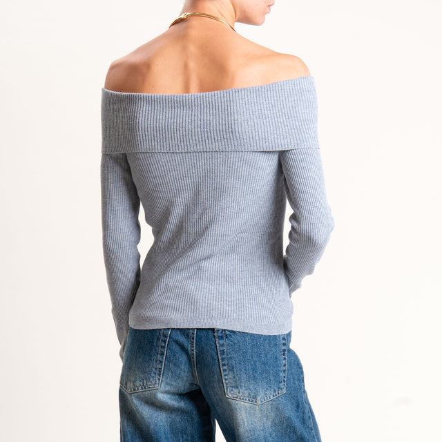 Kontatto-Maglia a coste collo shiffer - grigio melange