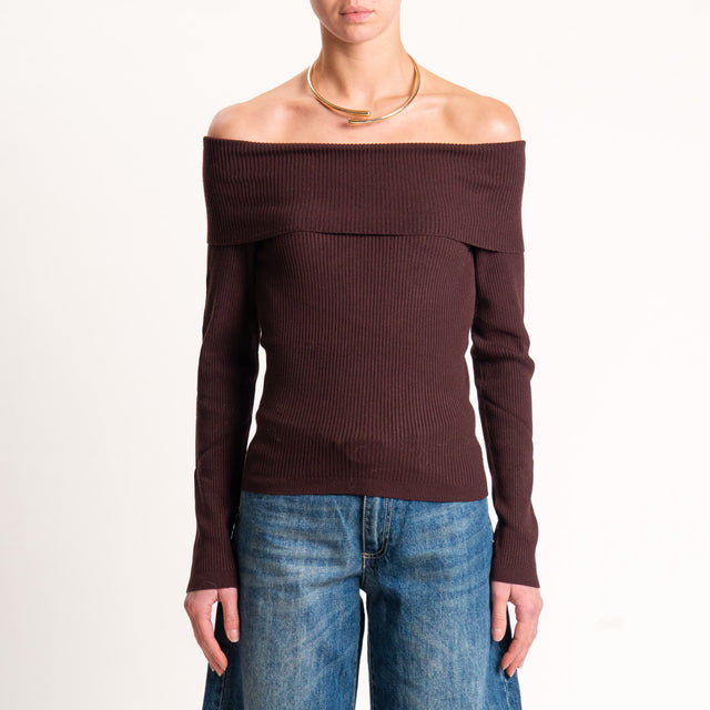 Kontatto-Maglia a coste collo shiffer - mogano