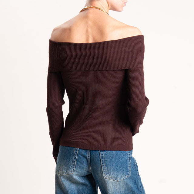 Kontatto-Maglia a coste collo shiffer - mogano