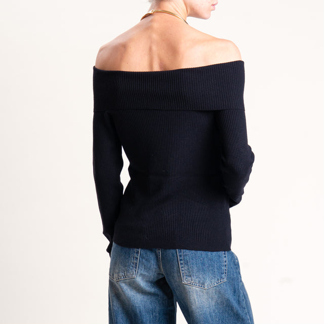 Kontatto-Maglia a coste collo shiffer - Nero