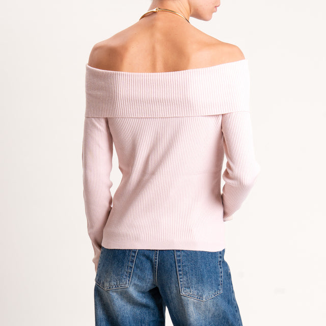 Kontatto-Maglia a coste collo shiffer - rosa