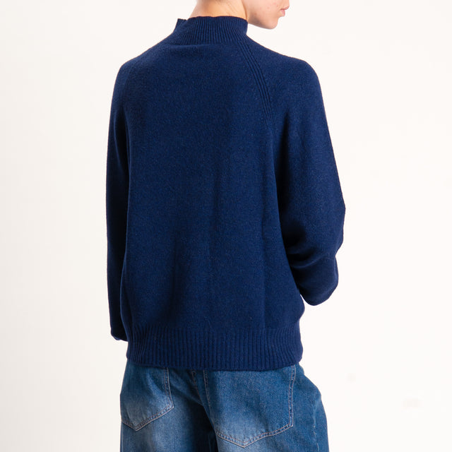 Kontatto-Maglia collo montato manica palloncino - blu