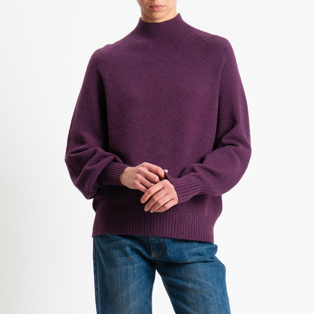 Kontatto-Maglia collo montato manica palloncino - melanzana