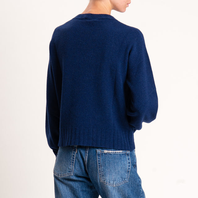 Kontatto-Maglia girocollo bordi a coste - blu
