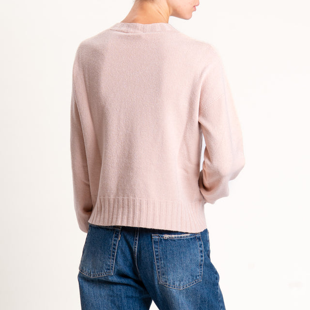 Kontatto-Maglia girocollo bordi a coste - rosa