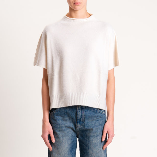 Kontatto-Maglia scatola mezza manica spacchi laterali - avorio