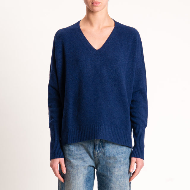 Kontatto-Maglia scollo v spacchi laterali - blu