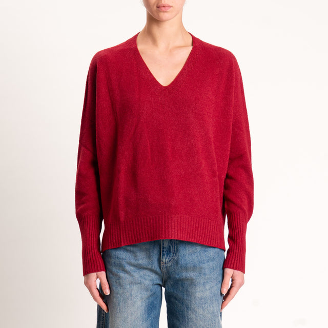 Kontatto-Maglia scollo v spacchi laterali - cherry