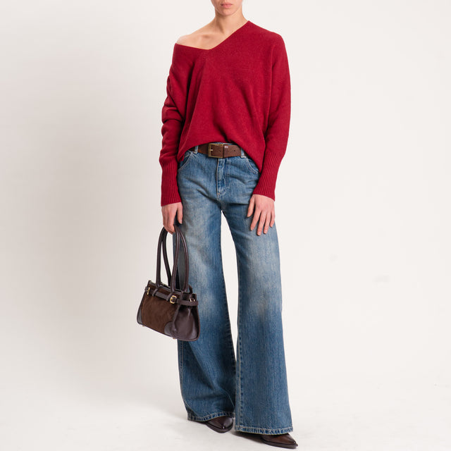 Kontatto-Maglia scollo v spacchi laterali - cherry