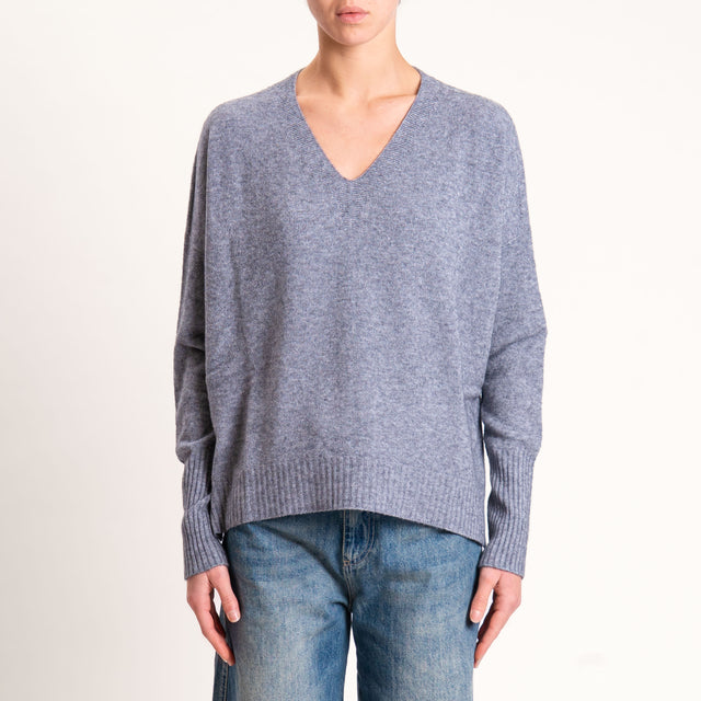 Kontatto-Maglia scollo v spacchi laterali - grigio medio