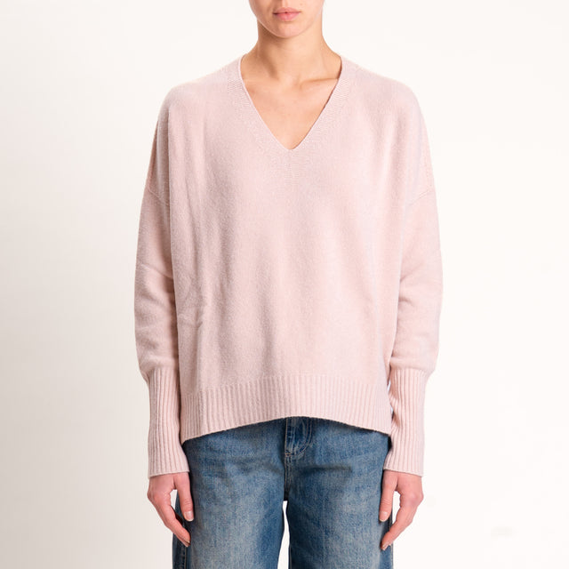 Kontatto-Maglia scollo v spacchi laterali - rosa