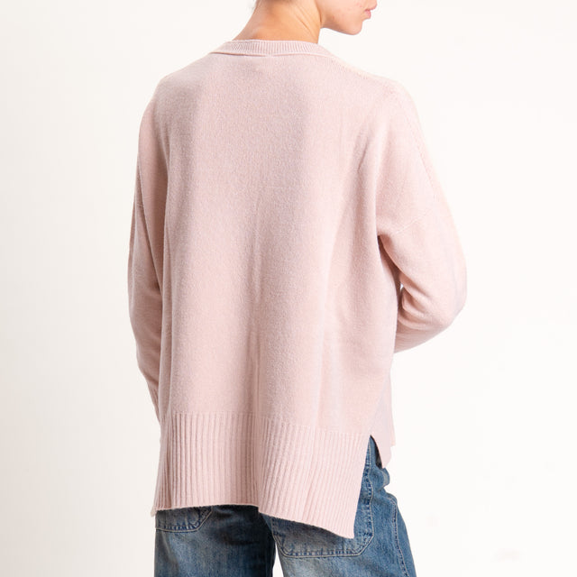 Kontatto-Maglia scollo v spacchi laterali - rosa