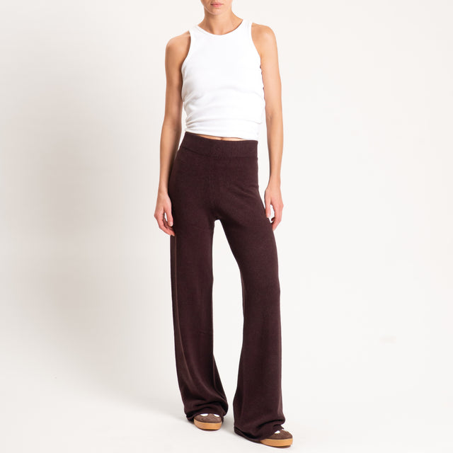 Kontatto-Pantalone in maglia elastico in vita - mogano