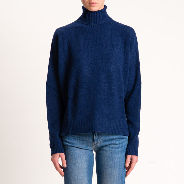 Kontatto-Maglia collo alto spacchi laterali - blu