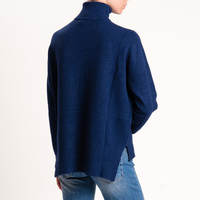 Kontatto-Maglia collo alto spacchi laterali - blu
