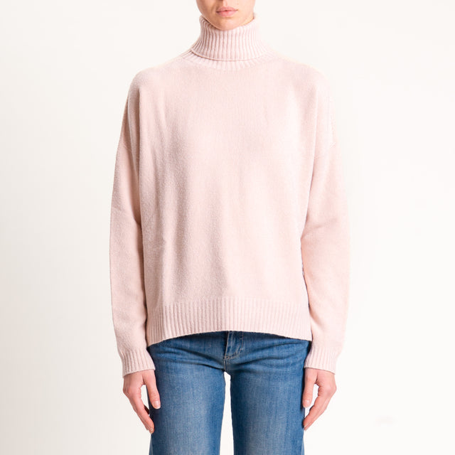 Kontatto-Maglia collo alto spacchi laterali - rosa