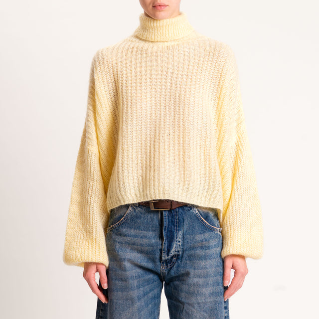Kontatto-Maglia mohair collo alto coste inglesi - giallo