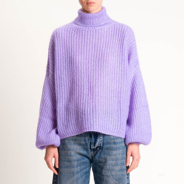 Kontatto-Maglia mohair collo alto coste inglesi - lilla