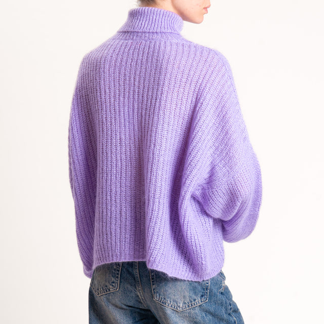 Kontatto-Maglia mohair collo alto coste inglesi - lilla
