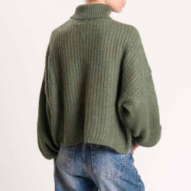 Kontatto-Maglia mohair collo alto coste inglesi - oliva