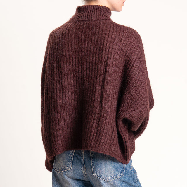 Kontatto-Maglia mohair collo alto coste inglesi - mogano