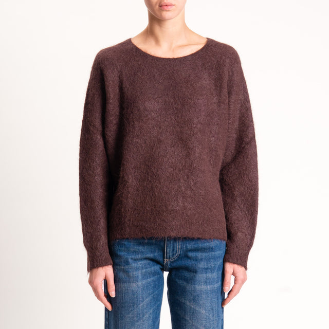 Kontatto-Maglia girocollo misto alpaca - mogano