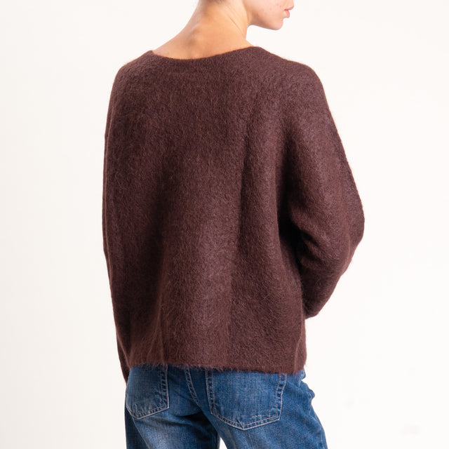 Kontatto-Maglia girocollo misto alpaca - mogano