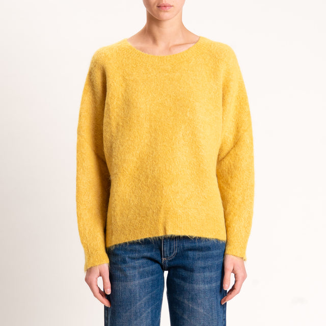 Kontatto-Maglia girocollo misto alpaca - mostarda