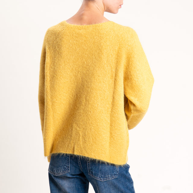 Kontatto-Maglia girocollo misto alpaca - mostarda