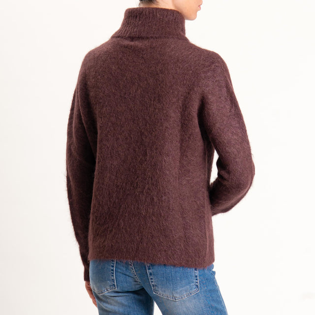 Kontatto-Maglia collo alto misto alpaca - mogano