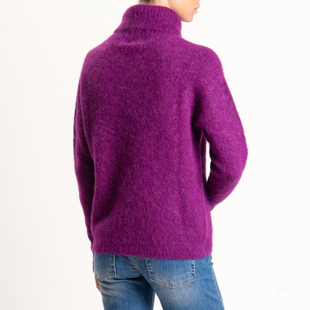 Kontatto-Maglia collo alto misto alpaca - porpora