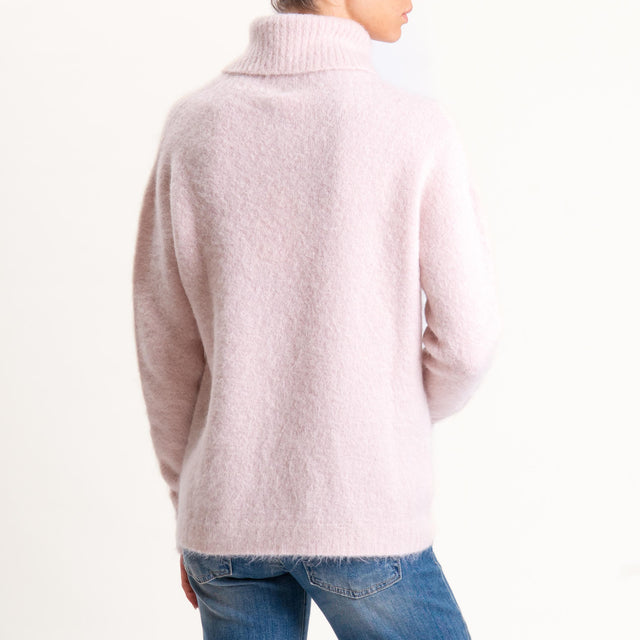 Kontatto-Maglia collo alto misto alpaca - rosa