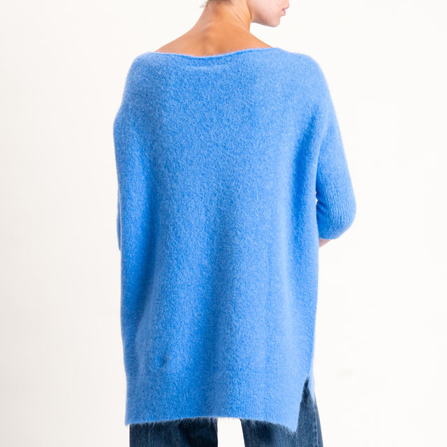 Kontatto-Maglia oversize misto alpaca spacchi late - denim