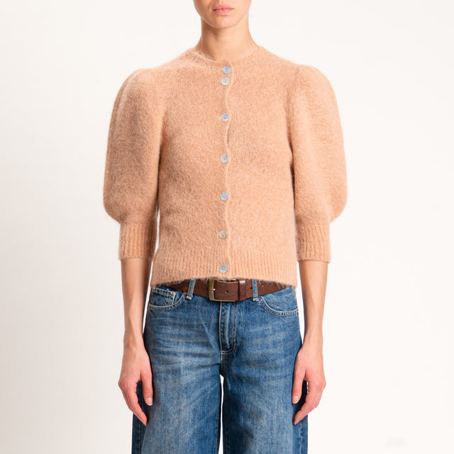 Kontatto-Cardigan misto alpaca manica palloncino - biscotto