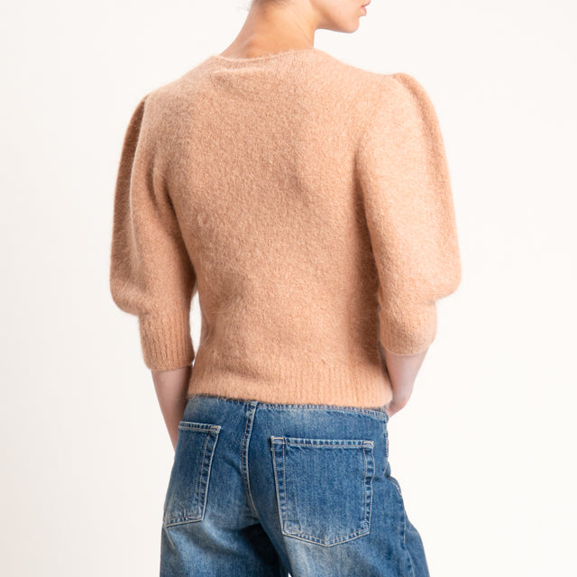 Kontatto-Cardigan misto alpaca manica palloncino - biscotto
