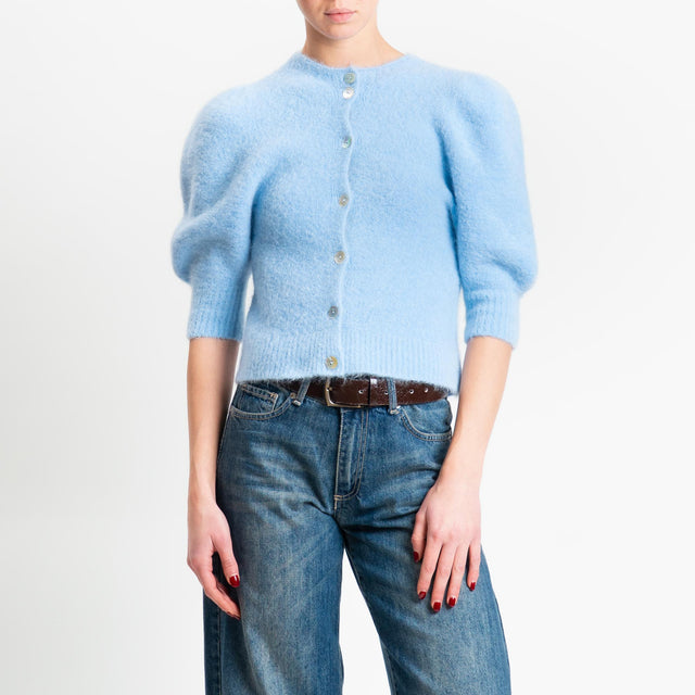Kontatto-Cardigan misto alpaca manica palloncino - celeste