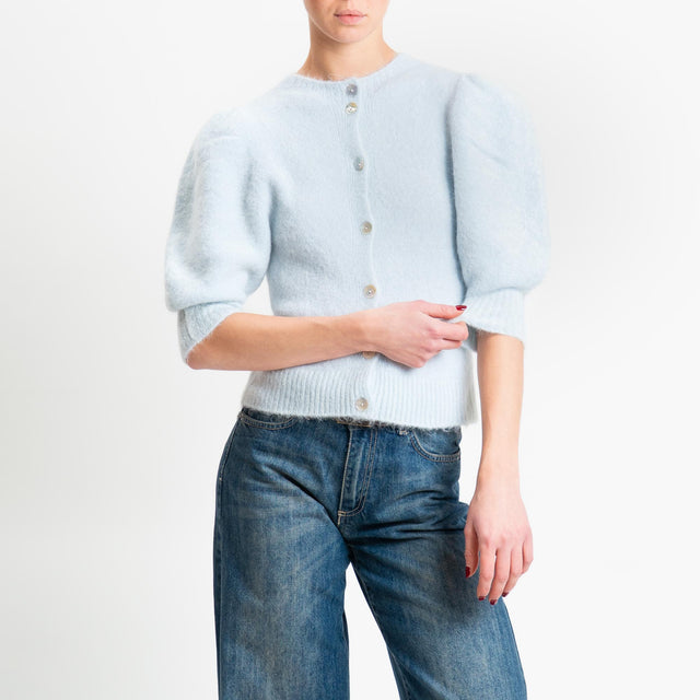 Kontatto-Cardigan misto alpaca manica palloncino - cielo