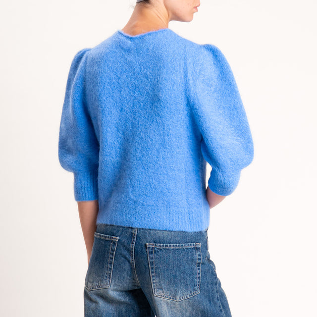 Kontatto-Cardigan misto alpaca manica palloncino - denim