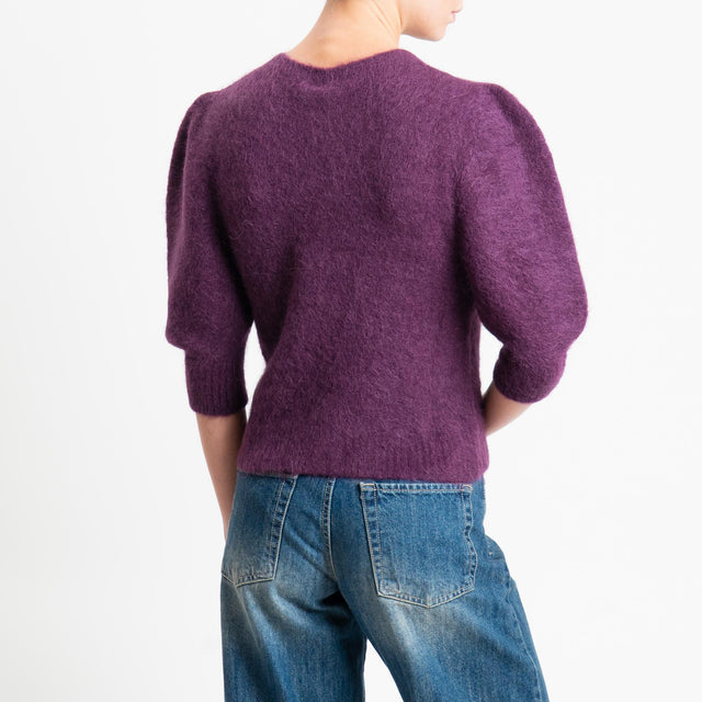 Kontatto-Cardigan misto alpaca manica palloncino - melanzana