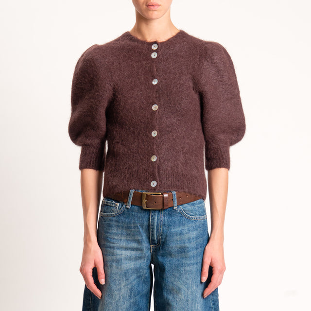 Kontatto-Cardigan misto alpaca manica palloncino - mogano