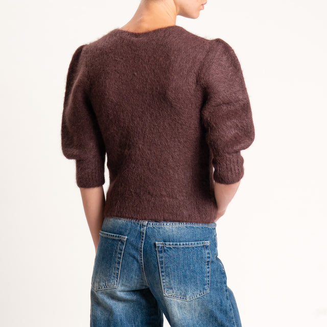 Kontatto-Cardigan misto alpaca manica palloncino - mogano