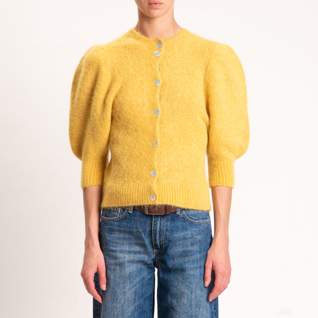 Kontatto-Cardigan misto alpaca manica palloncino - mostarda