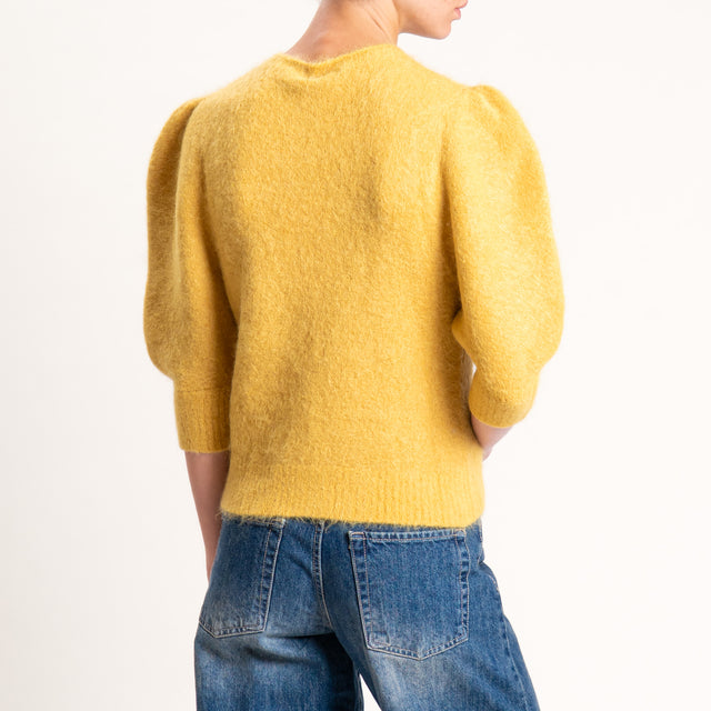 Kontatto-Cardigan misto alpaca manica palloncino - mostarda