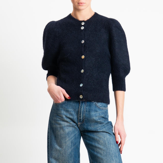 Kontatto-Cardigan misto alpaca manica palloncino - nero