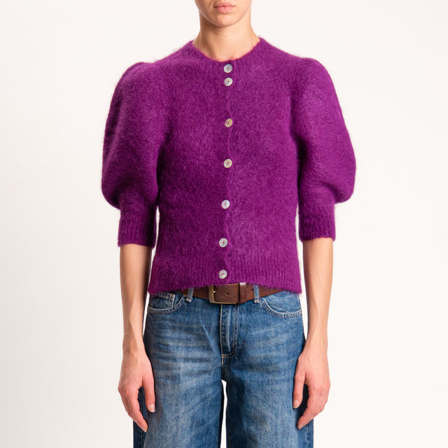 Kontatto-Cardigan misto alpaca manica palloncino - porpora