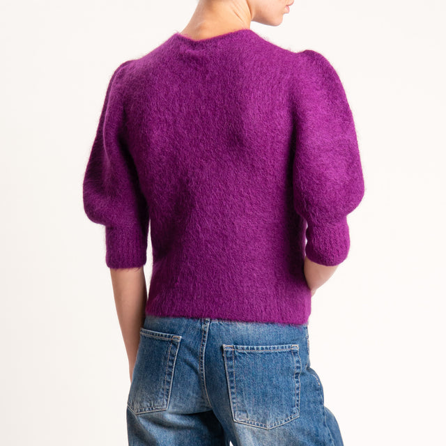 Kontatto-Cardigan misto alpaca manica palloncino - porpora