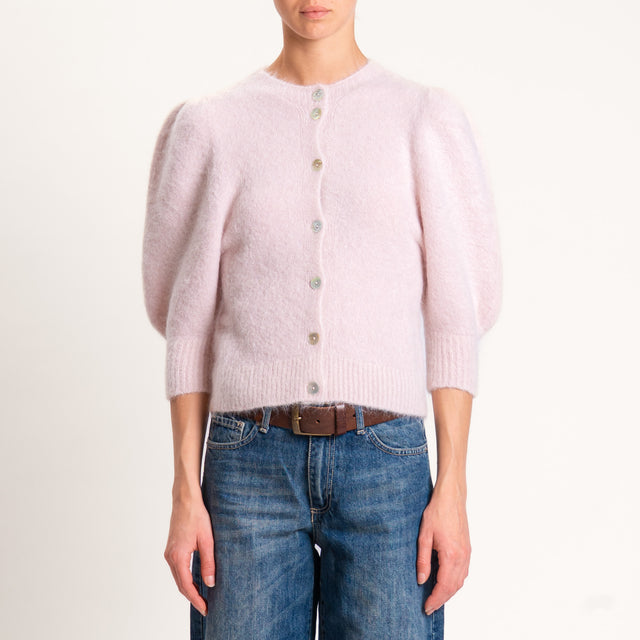 Kontatto-Cardigan misto alpaca manica palloncino - rosa
