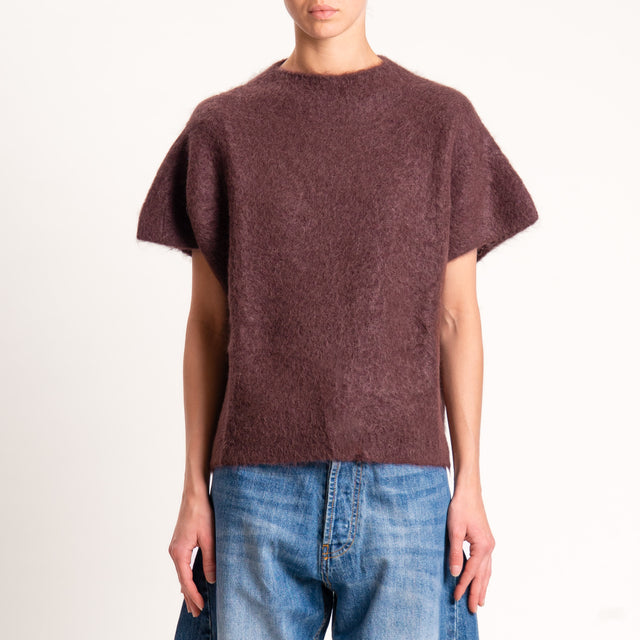 Kontatto-Maglia mezza manica misto alpaca - mogano