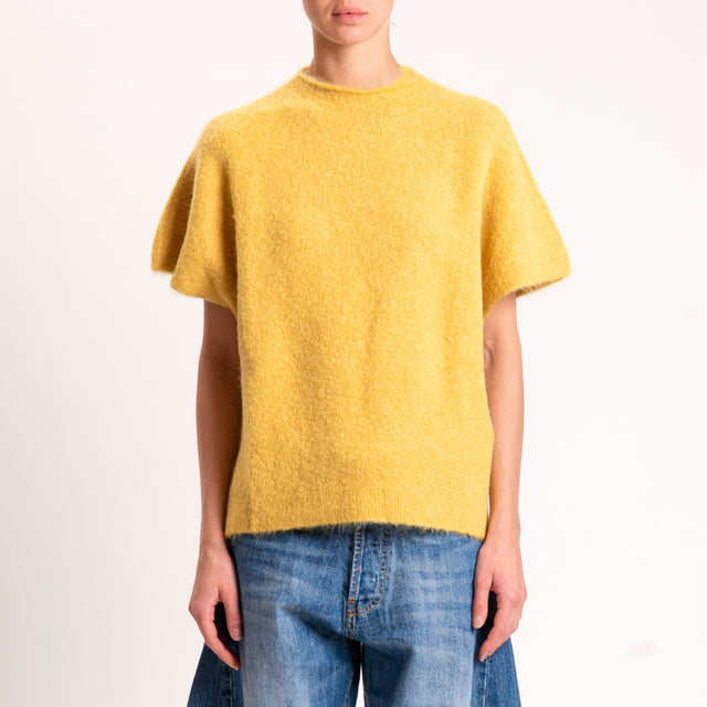 Kontatto-Maglia mezza manica misto alpaca - mostarda